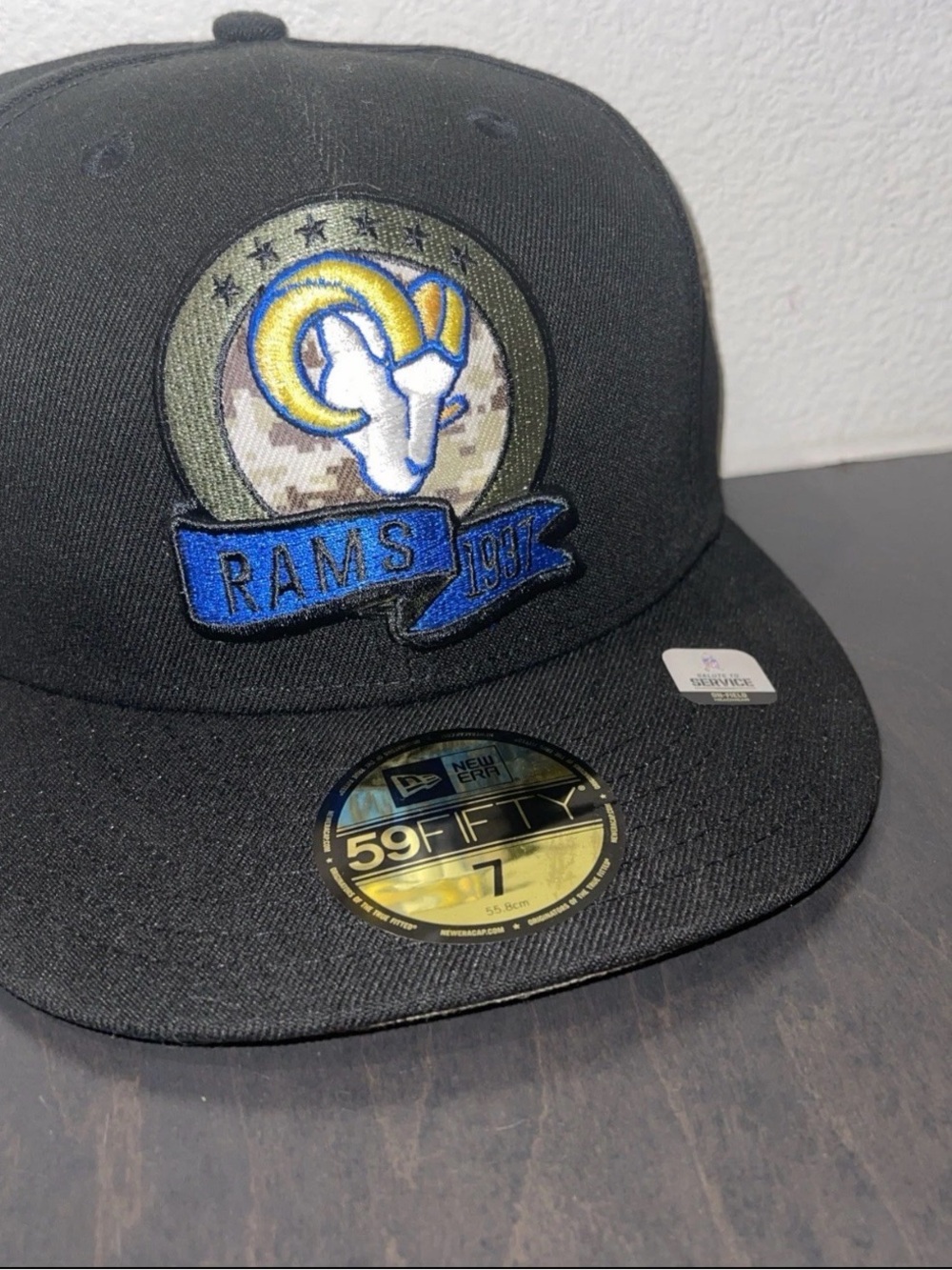 New Era 59FIFTY Los Angeles Rams Salute To Service Fitted Hat Black Size 7